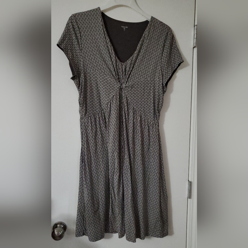 Garnet Hill Soft Cotton Geometric Midi Dress, Grey and Aqua, Size 16, XL
